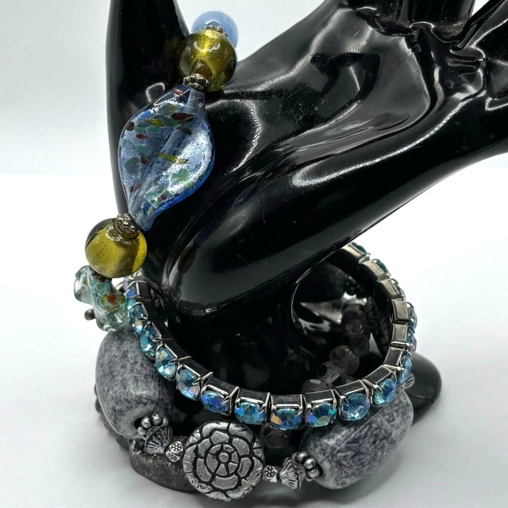 Silver & Blue Floral Bracelet Bundle